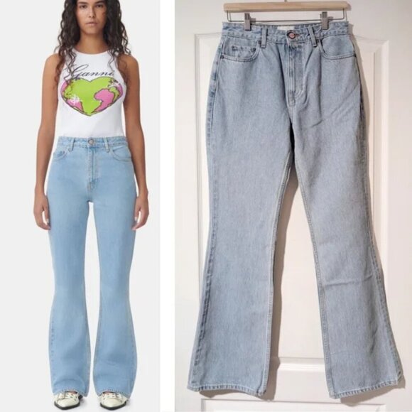 NWT GANNI | Betzy Bootcut Jeans In Light blue stone wash - Picture 1 of 13